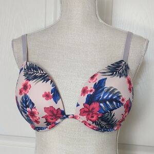 PINK Victoria's Secret Floral Push-Up Bra - Pink and Blue Floral